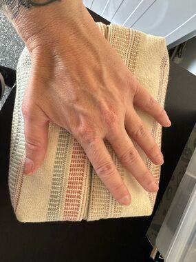 Cream Striped Woven Clutch - Subtle Red & Gray Stripes